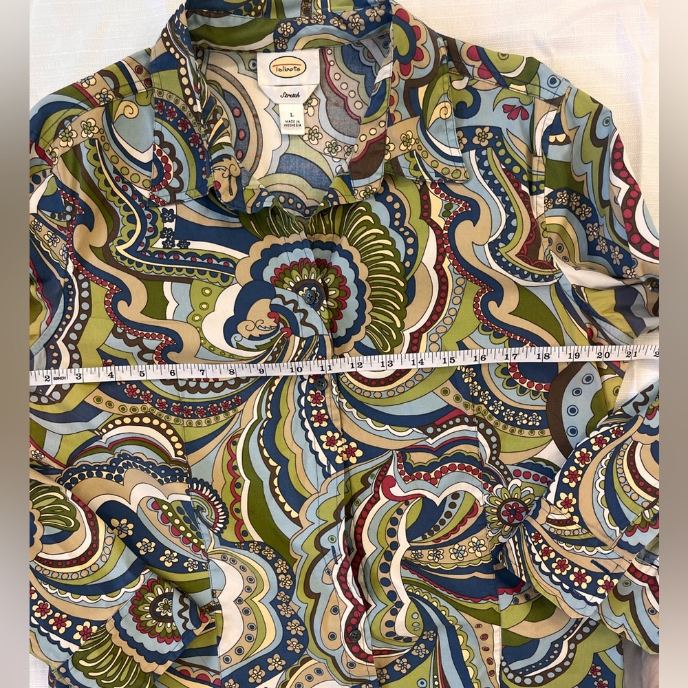 Talbots Large Shirt Cotton Funky, 70s inspired Paisley Retro Groovy Button Down